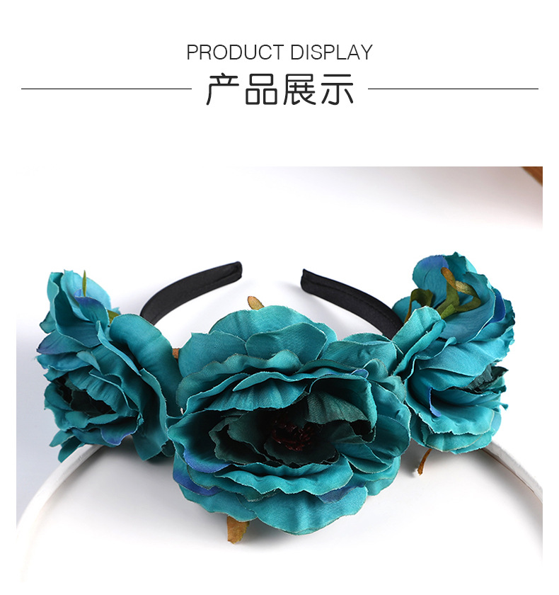 New European and American retro exaggerated garland headbands, artificial flower handcrafted hair accessories, fabric bridal headwear, in stock for wholesale pic 6