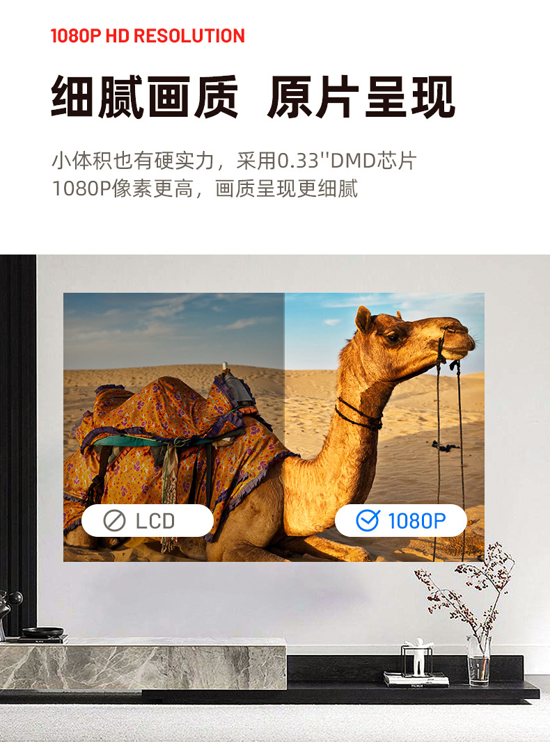 跨境新品V1投影仪卧室投墙1080P高清投影机办公家用户外便携炮筒详情5