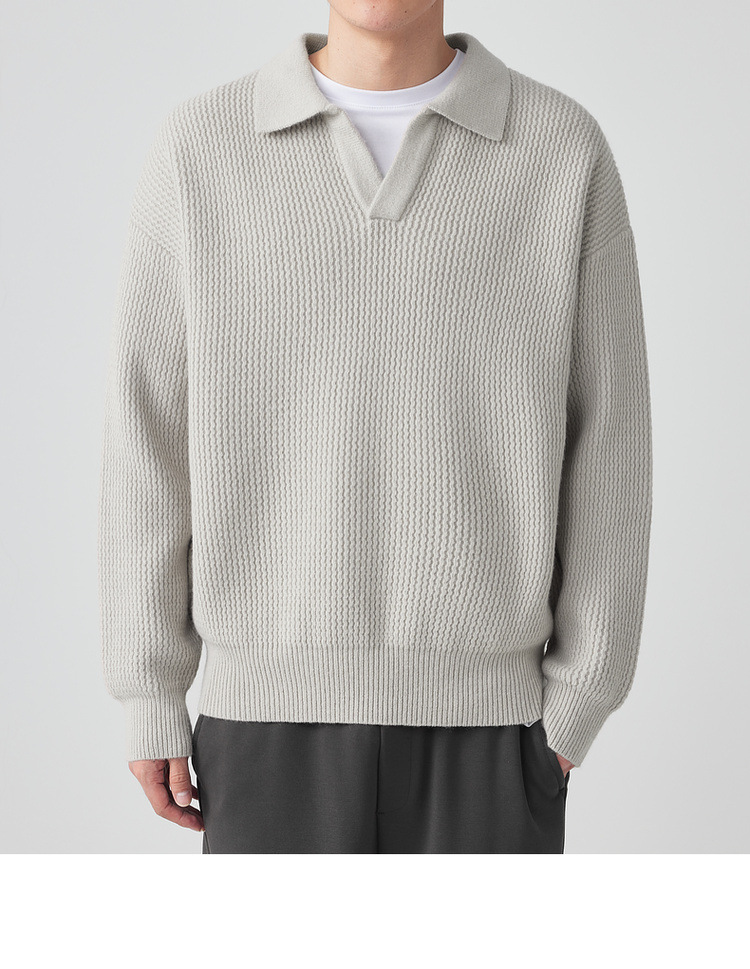 墨麦客开V翻领宽松针织衫男2024冬季款简约纯色休闲男士毛衣20545详情4