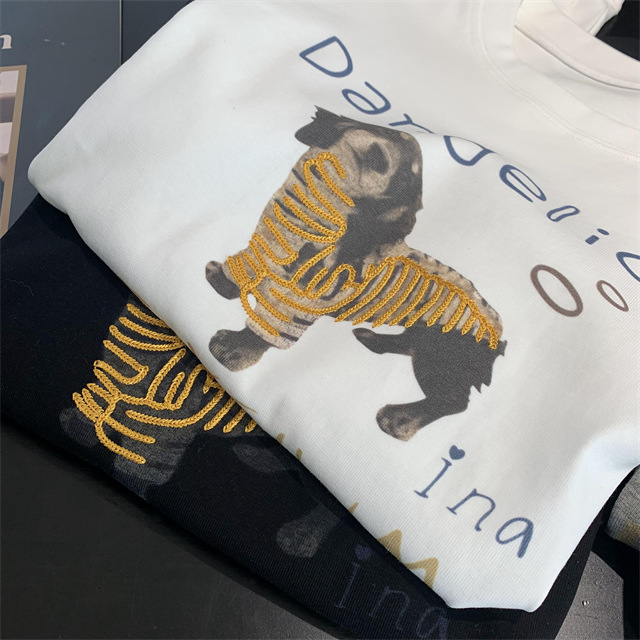 Playful and youthful embroidered printed puppy loose straight top straight-shoulder round-neck long-sleeved T-shirt for women 2025 early Spring G021418 pic 49