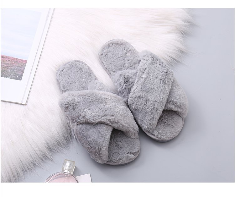 大码毛毛拖鞋女2024秋冬新款平底居家室内外穿交叉毛绒棉拖批发详情13