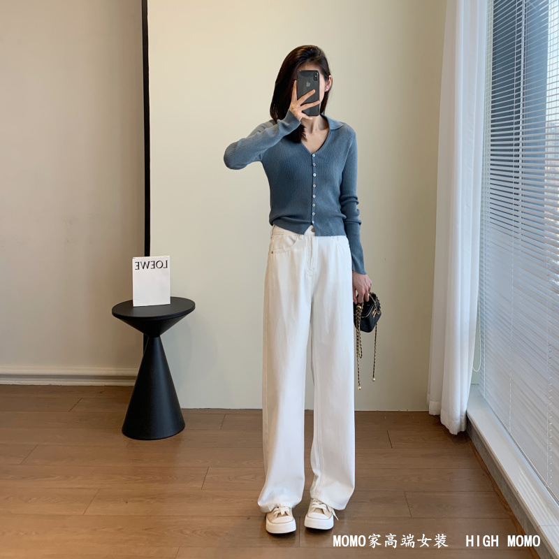 软糯！太舒服了简约百搭高腰显瘦白色牛仔裤女天丝长裤直筒裤详情6