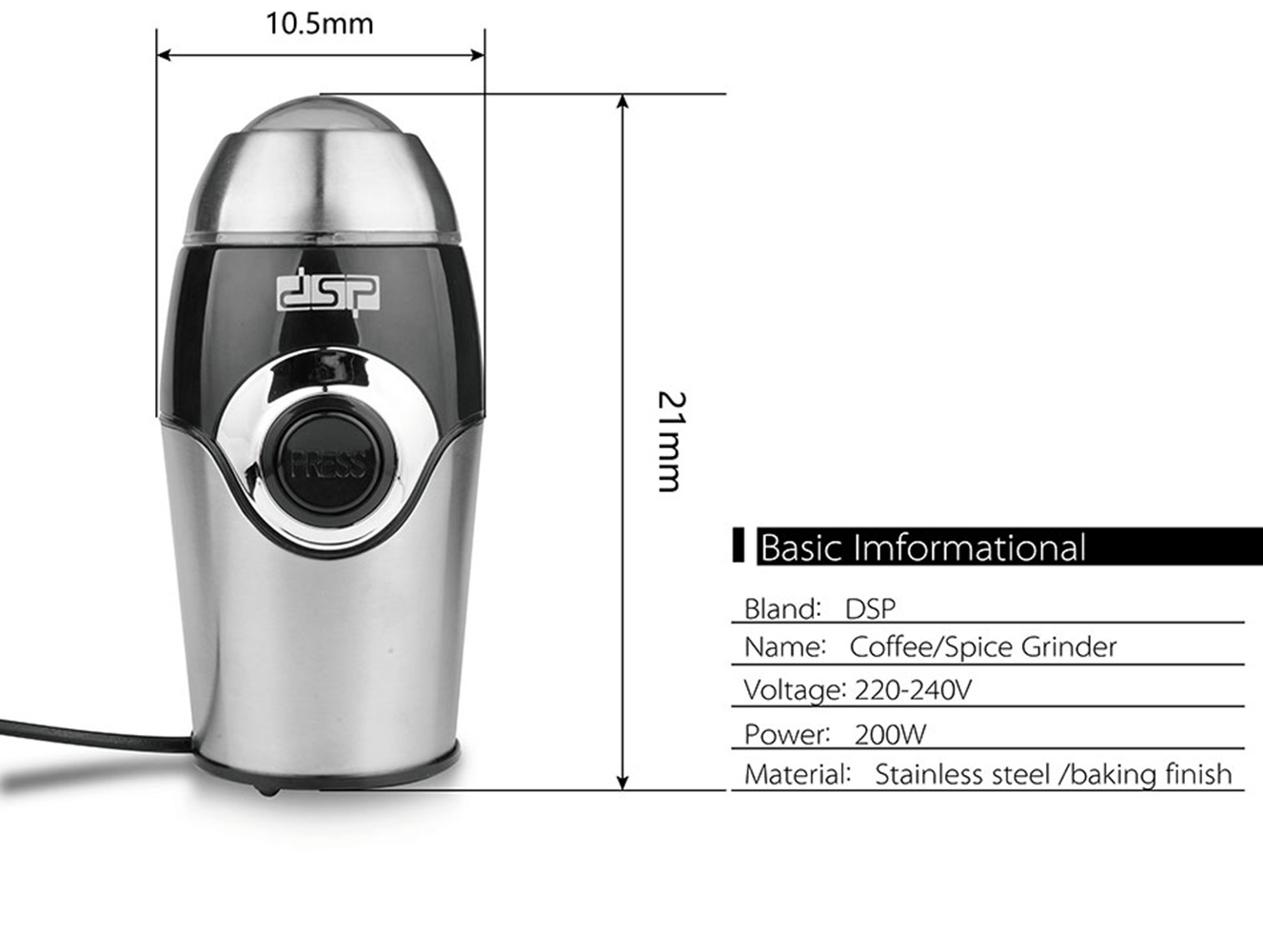 DSP coffee grinder, stainless steel blade, electric bean grinder, fully automatic powder grinder, household small pic 8
