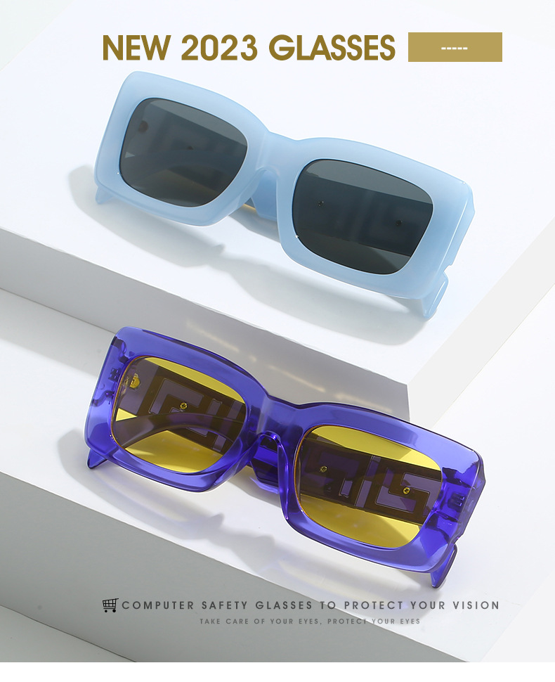 2023跨境新款方框太阳镜 欧美时尚简约品牌设计师百搭街拍墨镜女详情1