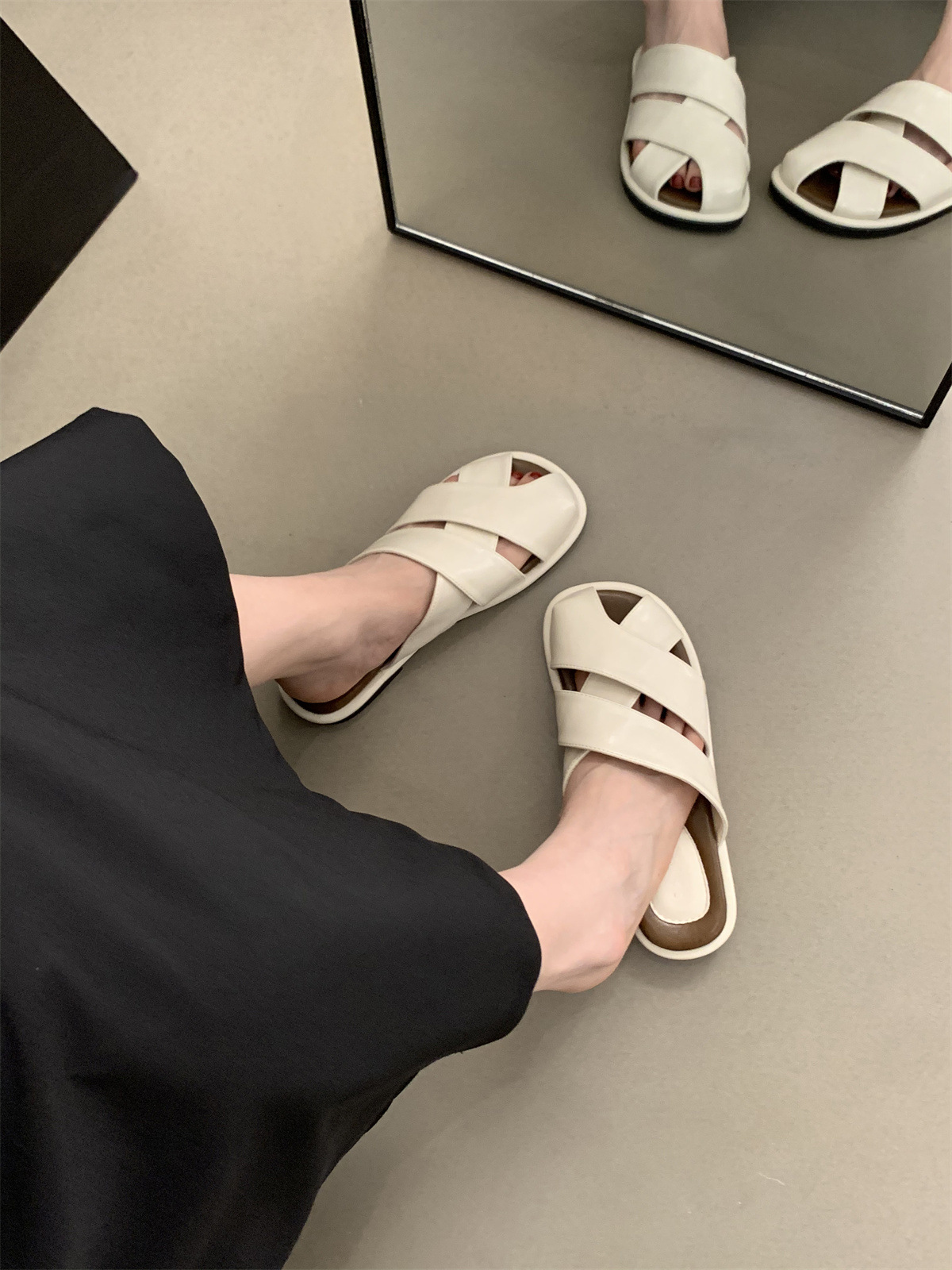 女士包头半拖鞋女夏外穿新款仙女风海边度假沙滩平底法式罗马凉拖详情8