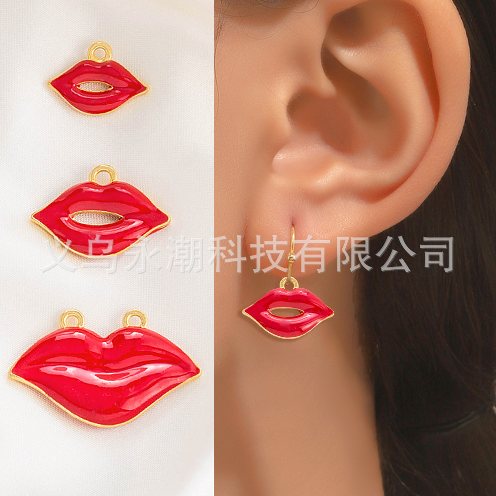 Yiwu Accessories Alloy DIY accessories Spring and Summer bestsellers Red lip earrings, earrings, necklaces, pendants, niche design styles pic 1
