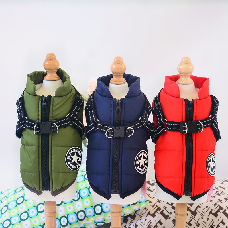 Nueva llegada amazon cross border dog clothing pecho espalda una pieza chaleco de algodón pet cotton clothing winter clothing two feet cotton clothing pic 17