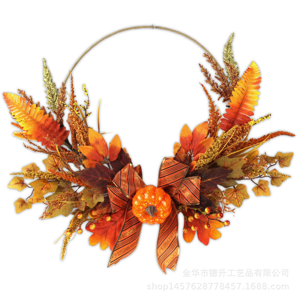 Desheng 2022 Cross-border E-commerce Harvest Thanksgiving Handmade Berry, Maple Leaf, Rattan, Artificial Fern Wreath Decoration pic 3