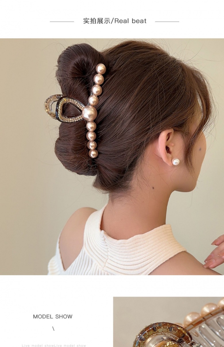 Acrílico perla strass grip mujer 2024 nuevo premium sense pan de pelo clip tiburón clip de pelo grande pin de pelo tiara pic 7