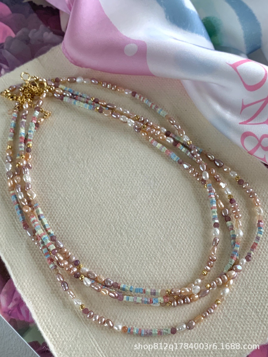 Dreamy pinkish-purple aurora silver pearl necklace, mini irregular Baroque-style light luxury necklace, niche pic 21
