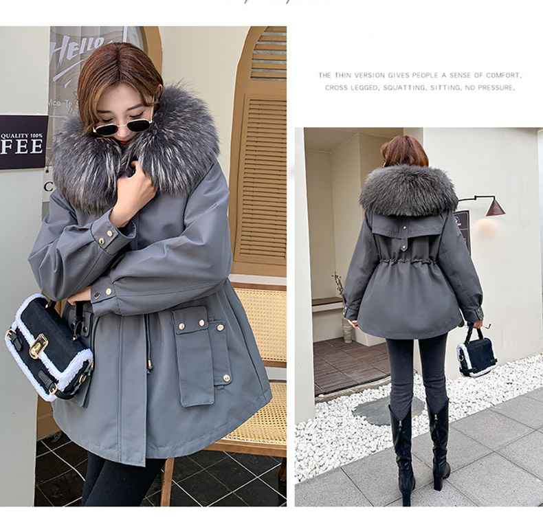 The real photographer overcomes the short and petite girl with a detachable inner liner made of rex rabbit fur 貉子 fur collar haining fur coat for winter pic 13