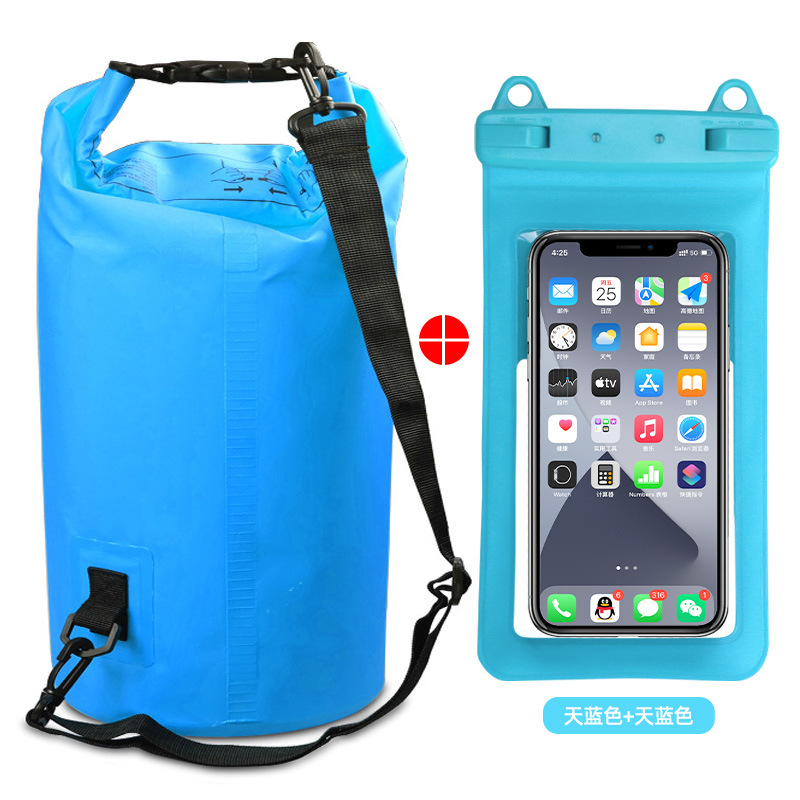 夹网防水桶+双挂钩实色PVC手机袋=天蓝色+天蓝色组合款