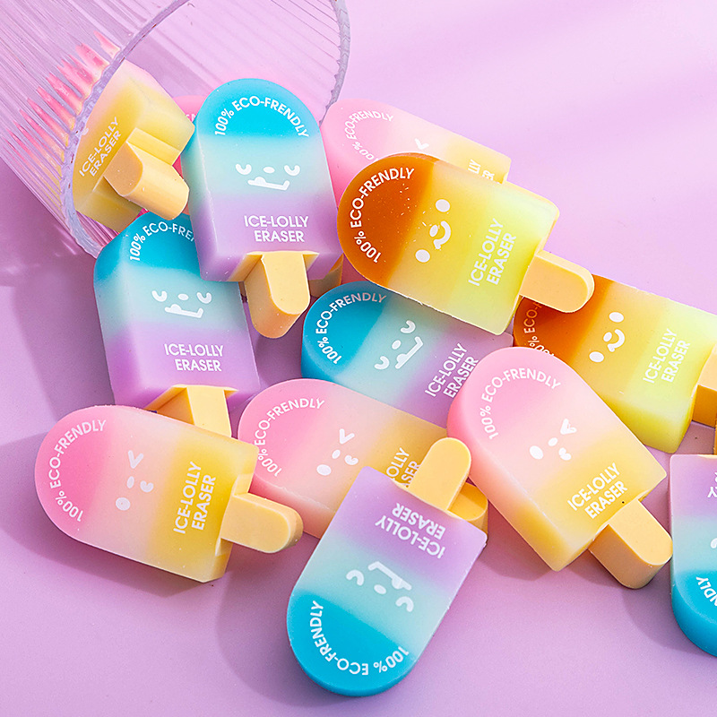图强冰棒造型橡皮擦小学生用可爱小巧便携糖果渐变色冰激凌橡皮擦详情6