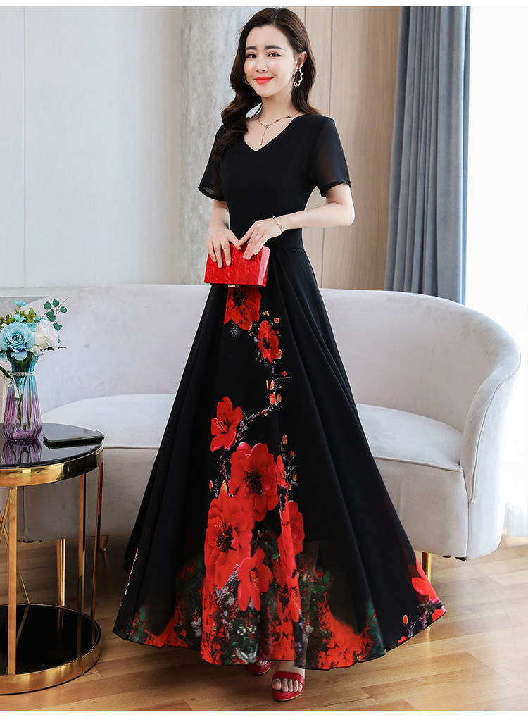 This is a new summer short-sleeved long dress for middle-aged and elderly mothers pic 8