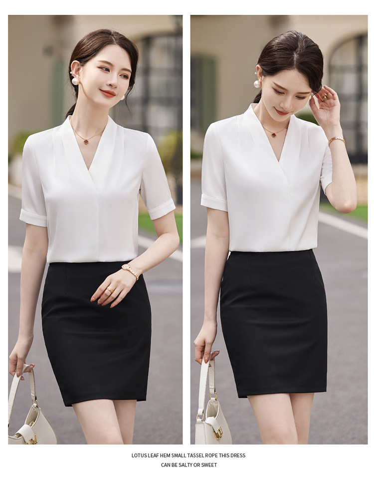 V短袖衬衫接待珠宝店会美容师女职业装套装夏季衬衣工作制服前台详情14