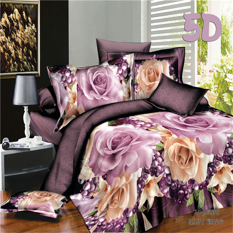 Wholesale of 3D four-piece sets of printed bedding for export with active brushed large patterns pic 50