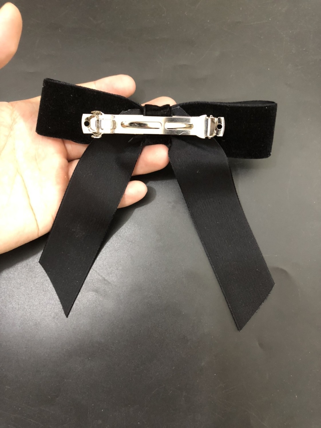 New 14cmx14 chanel-style webbing, black swan velvet bow webbing, gold standard large size hairpin pic 3