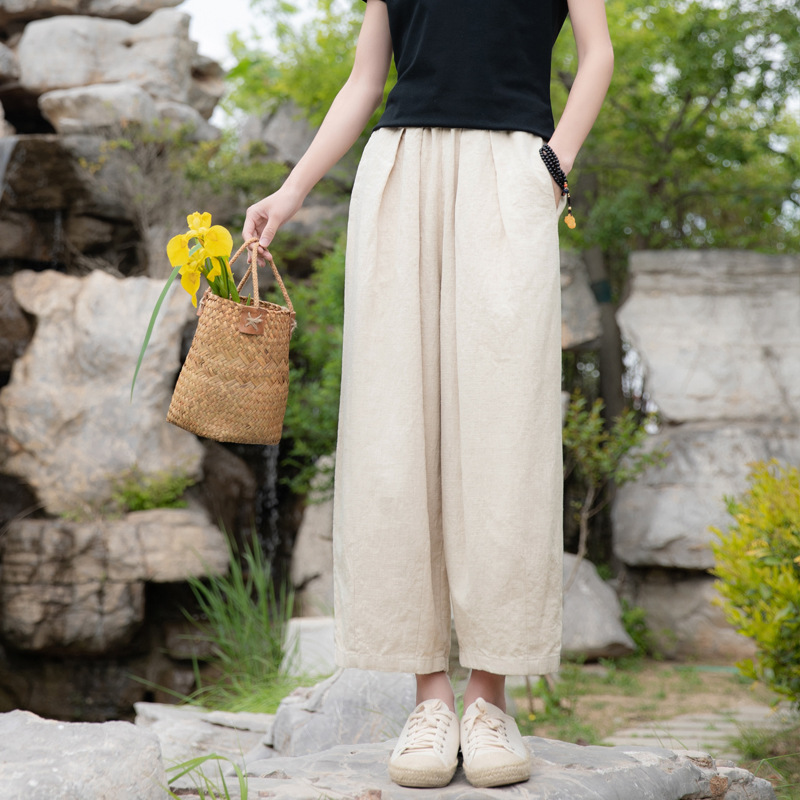 New Spring/Summer 2023 artistic and retro loose linen drape casual pants pic 16