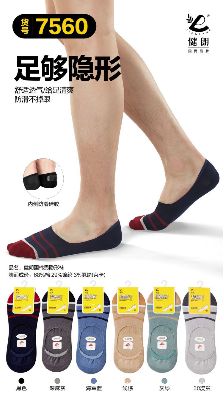 健朗春夏款男袜精梳棉船袜薄款透气隐形袜吸汗防臭广东袜盒装详情23