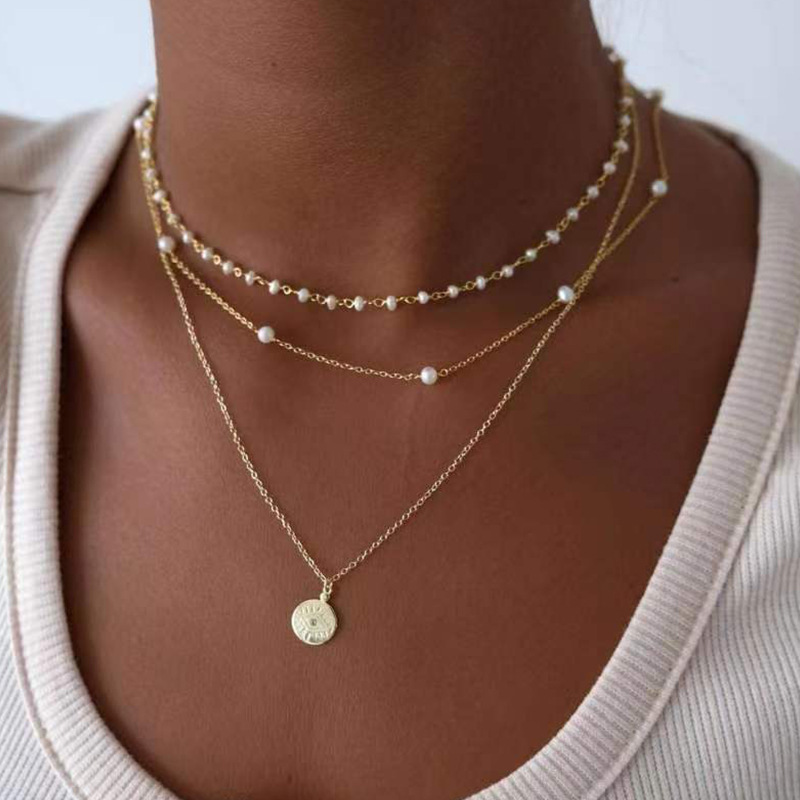 欧美跨境爆款饰品时尚合金多层爱心水滴吊坠复古百搭项链锁骨链女详情7