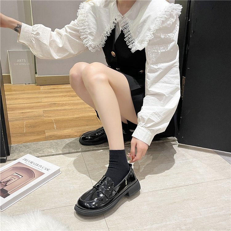 单鞋女2021新款女鞋春季英伦学院风浅口小皮鞋女式平底黑色懒人鞋详情8