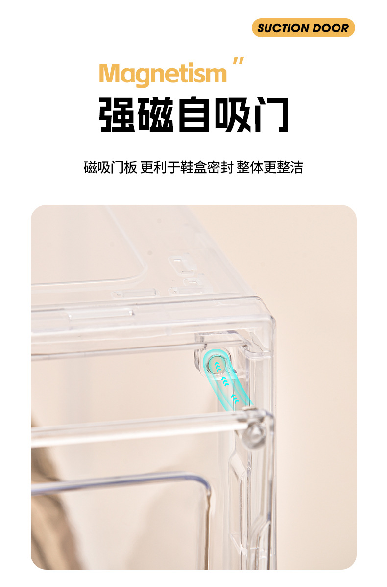 透明鞋盒亚克力鞋盒磁吸开盖侧开们鞋子包包收纳盒AJ球鞋展示架批详情5