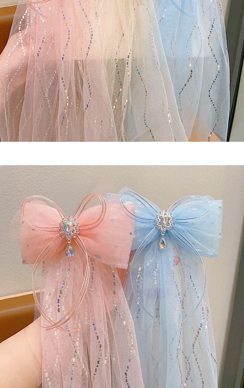 儿童发夹女童超仙钻石蝴蝶结飘纱发夹宝宝长飘带头饰小女孩发卡详情9