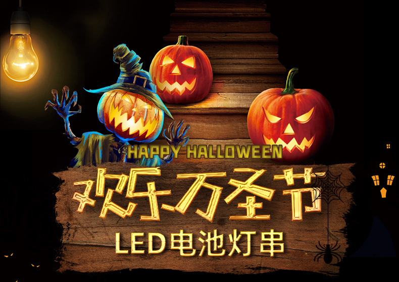 Cross-border new Halloween light string led solar pumpkin string light, skull head atmosphere decoration battery color light string pic 25