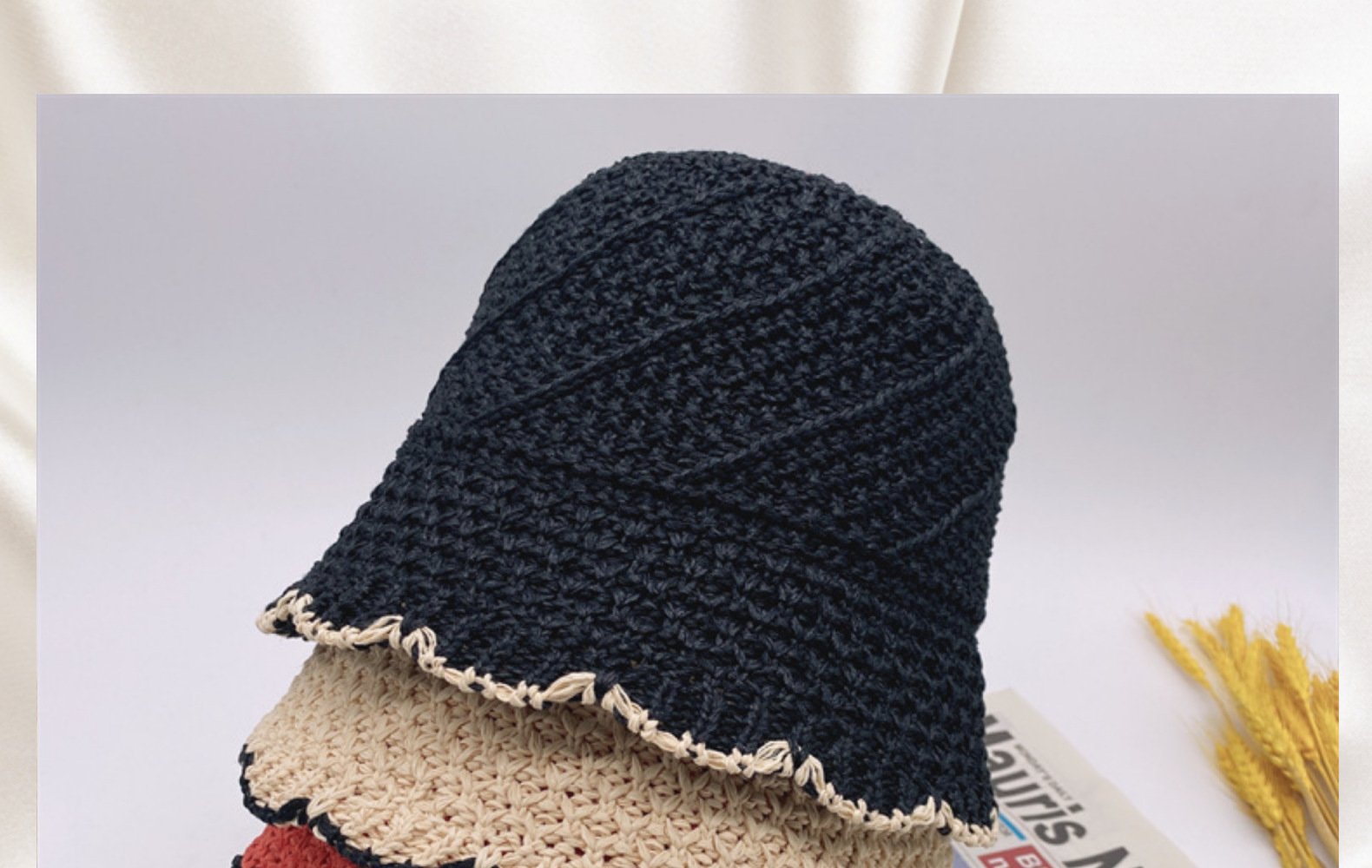 水桶帽渔夫帽帽子女款夏季手工钩盆帽遮阳防晒针织水桶帽显脸小网红海边沙滩帽详情1