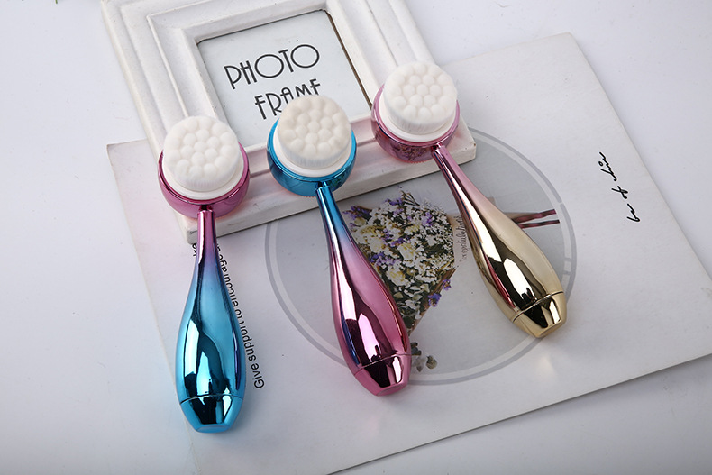 New bowling ball facial cleansing brush, electroplated facial cleansing brush, standing brush, manual double-sided silicone facial cleansing device for cleaning and blackhead removal, exclusively for export pic 11