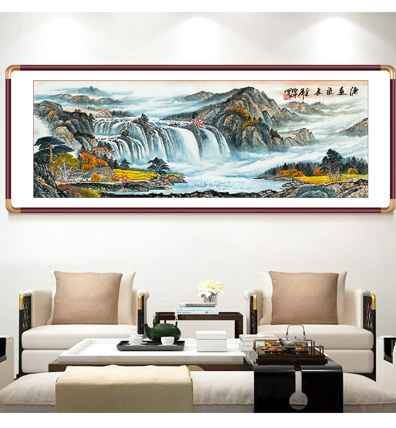 源远流长客厅沙发背景墙画办公室茶楼工装新中式山水国画幅幅挂画详情6