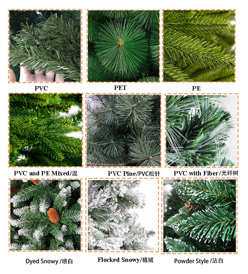 1.5-meter / 1.8-meter / 2.1-meter PVC mixed PE flocked tree with LED warm white light Christmas decoration pic 4