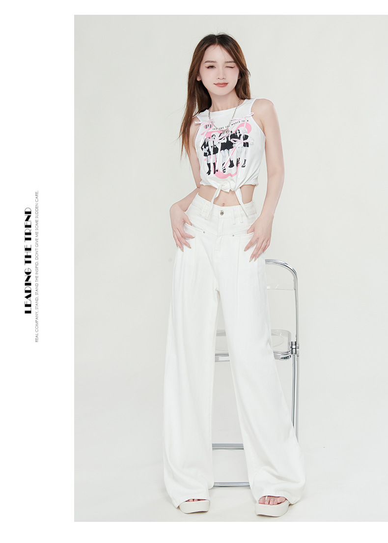 慵懒风褶皱宽松阔腿牛仔裤女2024夏季新款高腰垂感显瘦直筒拖地裤详情25