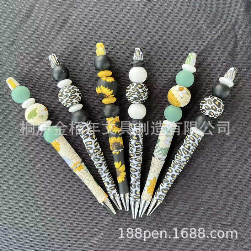 Wholesale of bead pens in stock, diy creative plastic bead ballpoint pens, UV electroplated bead pens, three-color gradient bead pens pic 15