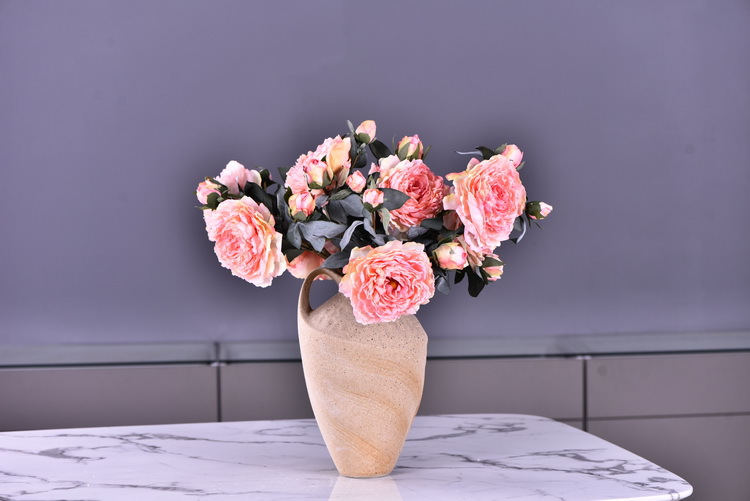 Factory direct sales of faux peonies with charred edges, wholesale of retro faux paeonies, living room and dining table flowers, wedding decoration artificial flowers pic 42