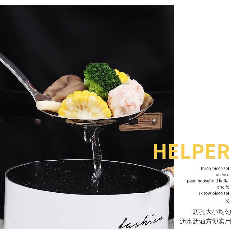 Thickened non-magnetic stainless steel spatula and strainer set, kitchen wooden handle large strainer, stir-frying spatula, cooking soup spoon wholesale pic 11