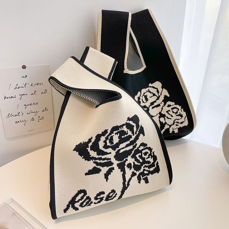 ins网红手提包女针织毛线水桶包日韩版百搭手拎休闲托特包盒饭袋详情9