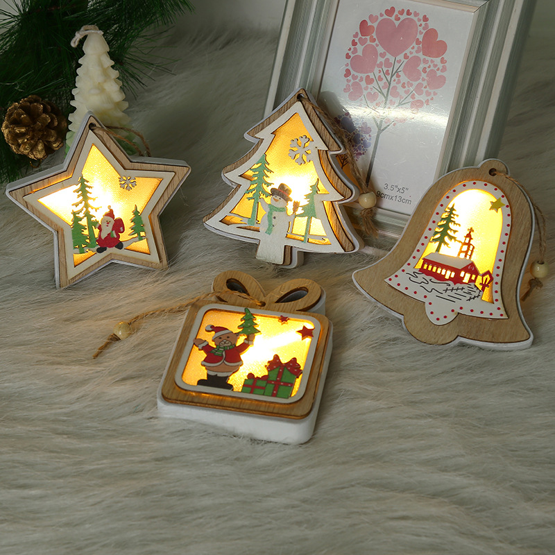 Christmas wooden handicrafts, five-pointed stars, Christmas trees, bell-shaped lighting fixtures, display window decorations, hanging ornaments, small gifts pic 6