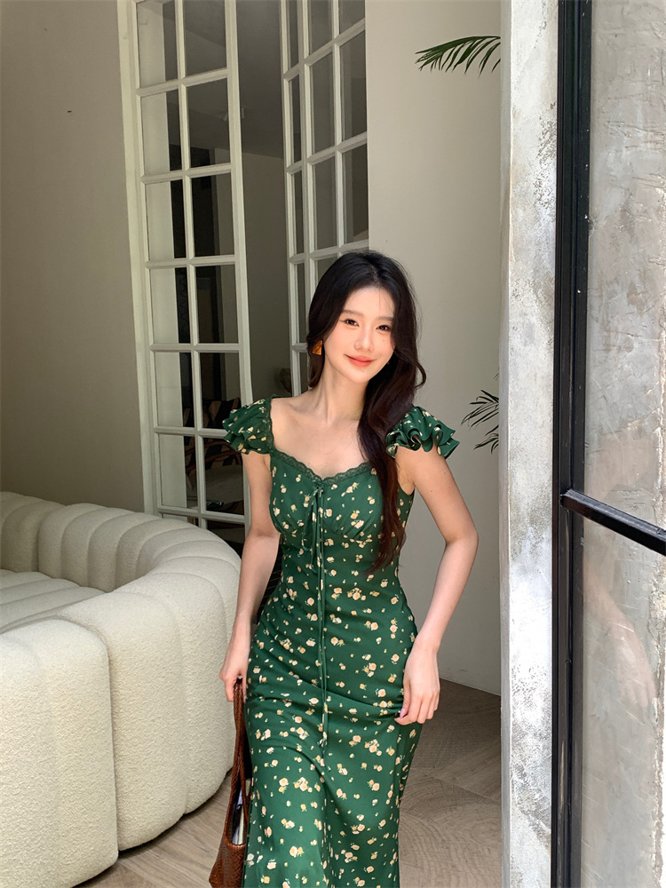 秀熙熙十三行2024夏季新款气质印花复古高腰短袖连衣裙女BS88041详情12