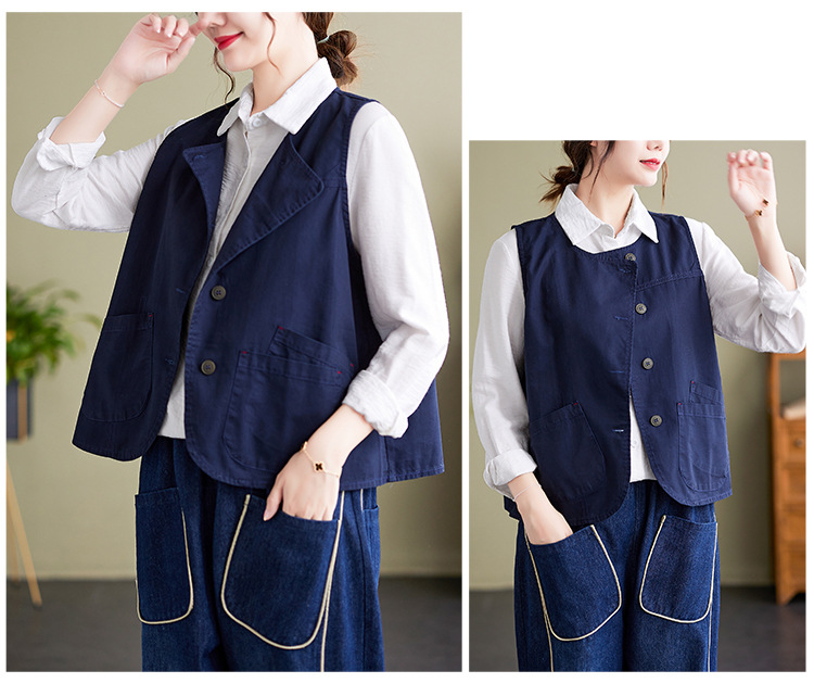 实拍2023年气质百搭小马甲女士春季新品单排扣宽松显瘦无袖马夹详情10