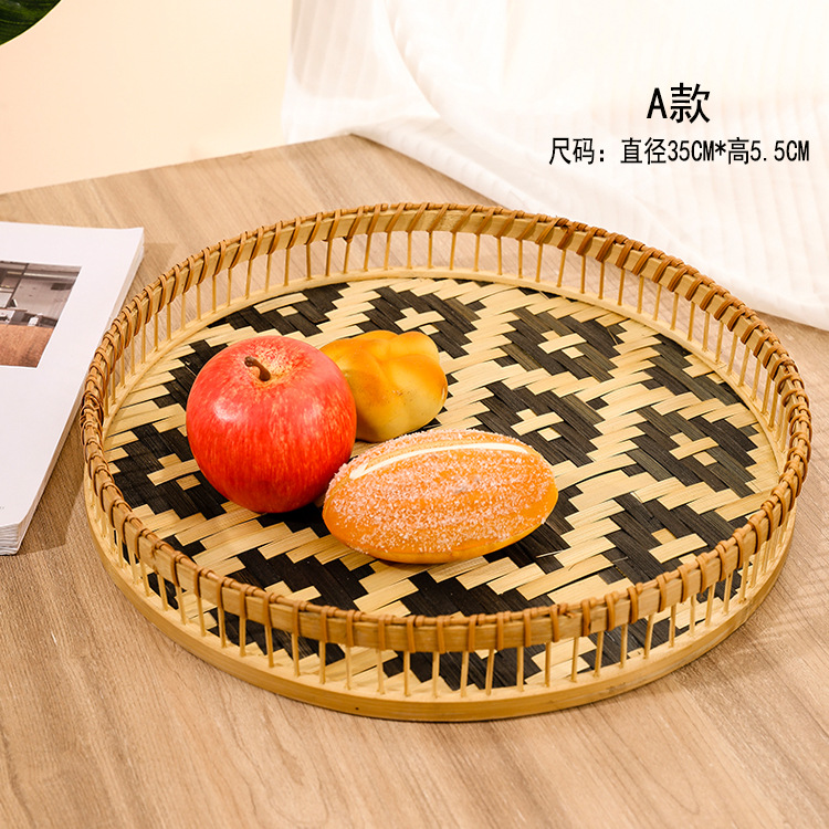 欧美风纯手工编织果盘竹编托盘批发家居收纳篮子干果篮亚马逊热卖详情1