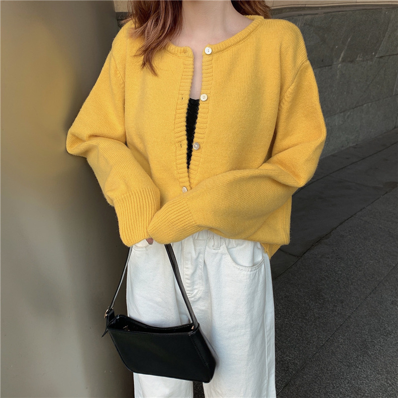 秋冬2021新款韩版宽松百搭毛衣外套女外搭短款针织开衫内搭上衣潮详情11