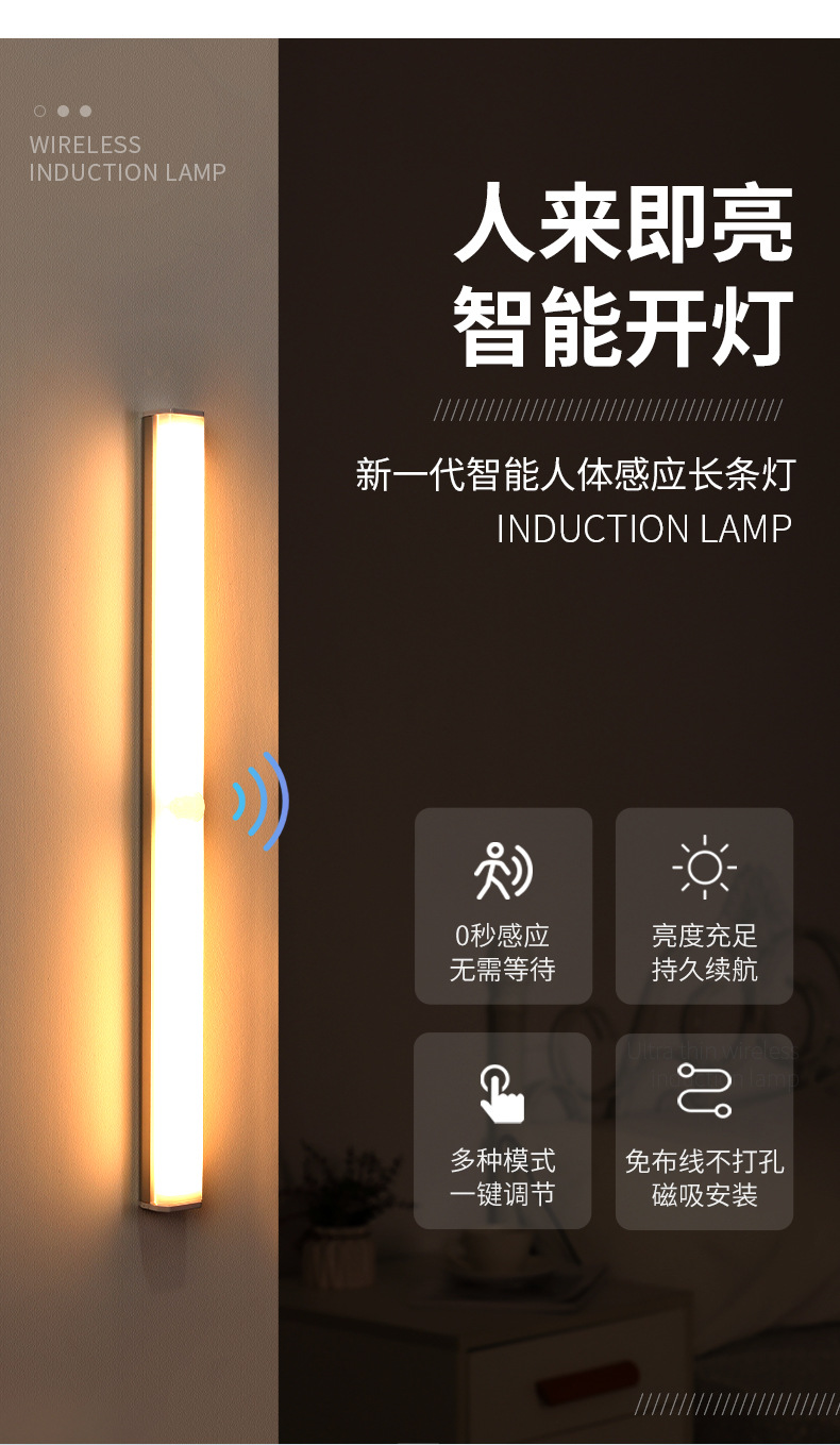 led智能人体感应灯无线磁吸小夜灯长条充电厨房橱柜衣柜灯条灯带详情7