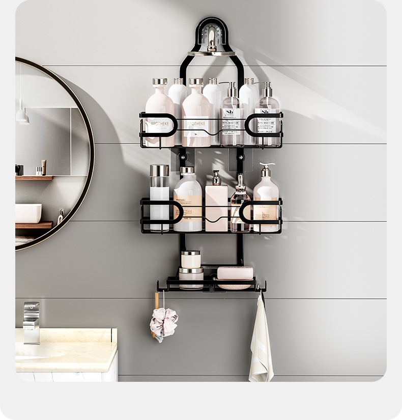 跨境亚马逊淋浴头挂架卫生间沐浴露收纳架壁挂洗漱用品浴室置物架详情16