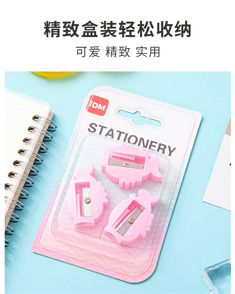 Cross-border direct supply of 3 sets of single-hole small fish pencil sharpeners, mini portable pen sharpeners, manual cute student pen sharpeners pic 7