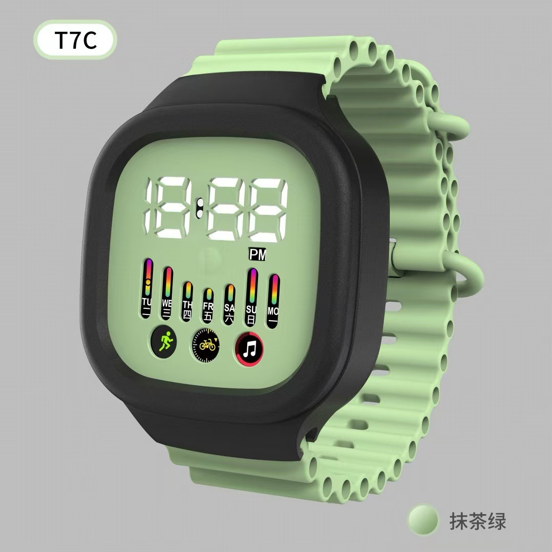 新款LED手表T7C男女星期简约时尚初中情侣小学生运动 LED电子手表详情27