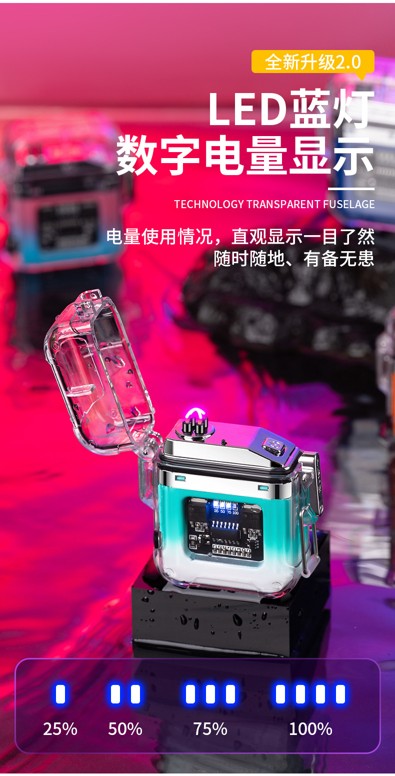 New charging dual-arc lighter, windproof lighting, transparent shell, sealed and waterproof, electronic pulse lighter as a souvenir pic 9