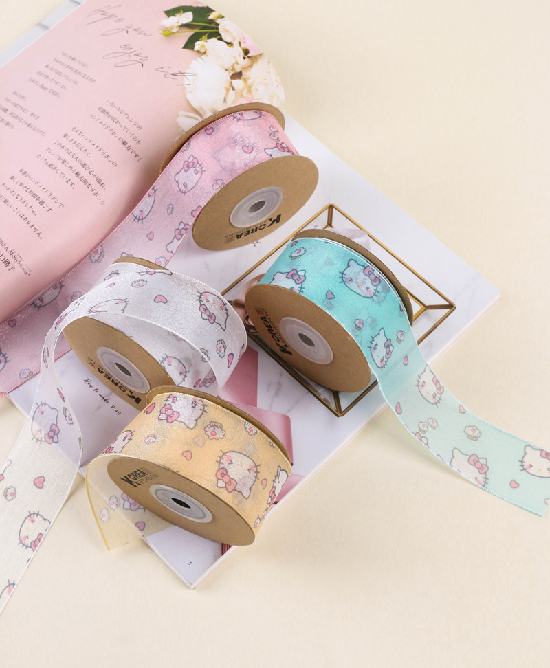 Cute Hello Kitty chiffon, printed webbing, DIY handmade hair accessories, flowers, gift packaging, clothing, bow accessories pic 3