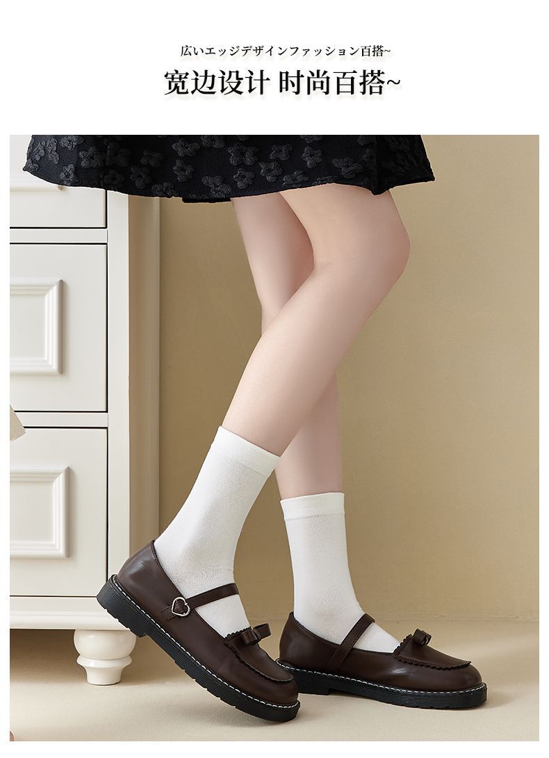 白色袜子女春款纯棉秋天月子中筒袜ins潮纯色日系堆堆袜长袜夏天详情6