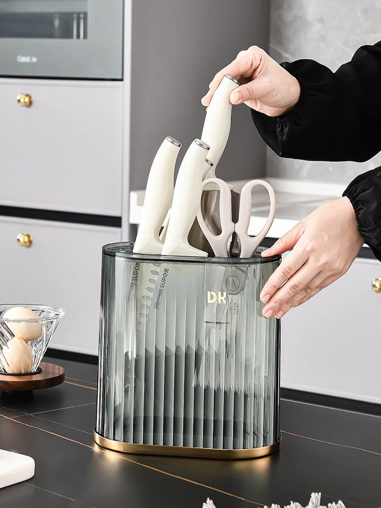 Transparent light luxury knife rack, household countertop, knife storage rack, kitchent-specific integrated draining countertop, new type of storage pic 9